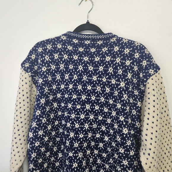 Vintage Hand Knit Norwegian Cardigan Sz L Nordic Lice Blue - Picture 11 of 16